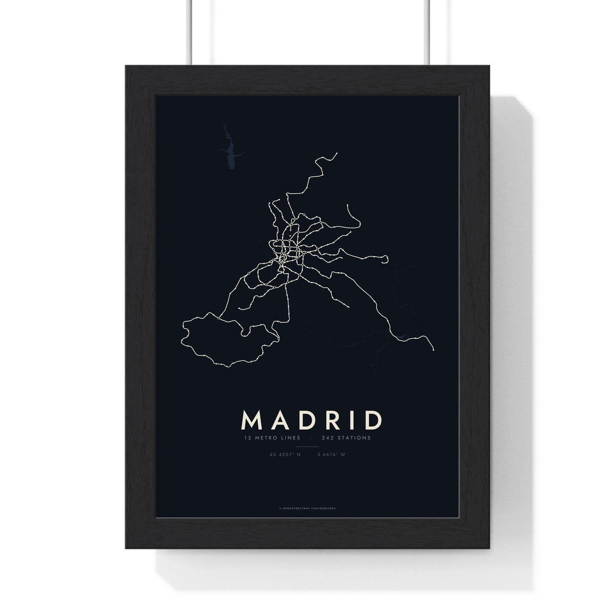 Madrid Metro Map Print - framed night style Madrid metro lines print