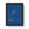 Madrid Metro Map Print - framed blueprint style Madrid metro map print with grid and scale bar