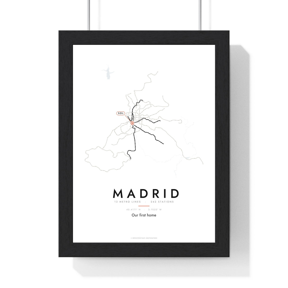 Madrid Metro Map Print - framed Madrid metro map print with a highlighted station and caption