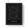 Madrid street map poster in black, minimal city map print framed in a black frame