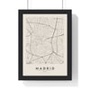 Madrid street map poster in cream, minimal city map print framed in a black frame