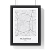 Madrid street map poster in white, minimal city map print framed in a black frame