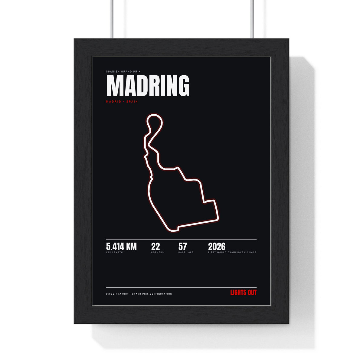 Madring Circuit print framed in a black frame, ready to hang