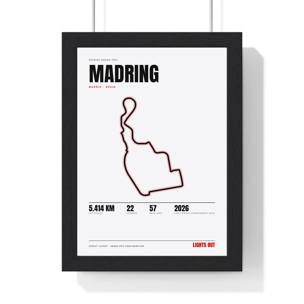 Madring Circuit print White framed in a black frame, ready to hang
