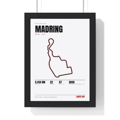 Madring Circuit print White framed in a black frame, ready to hang