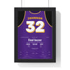 Magic Johnson 1980 NBA Finals Game 6 Poster - Los Angeles Lakers 32 Rookie 42 Points Jersey Print framed in a black frame, ready to hang