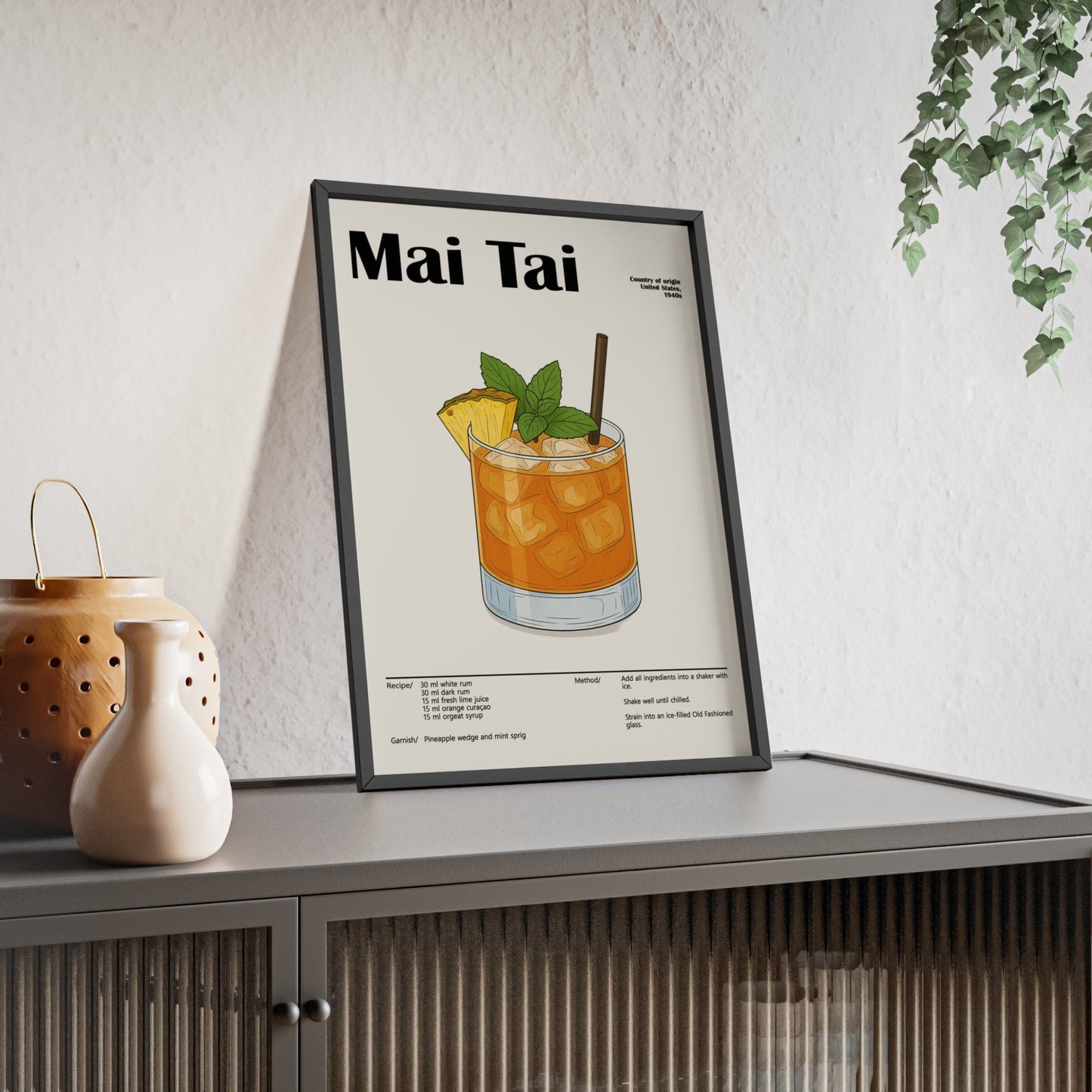 Framed Mai Tai Cocktail - Tropical Rum Drink - print
