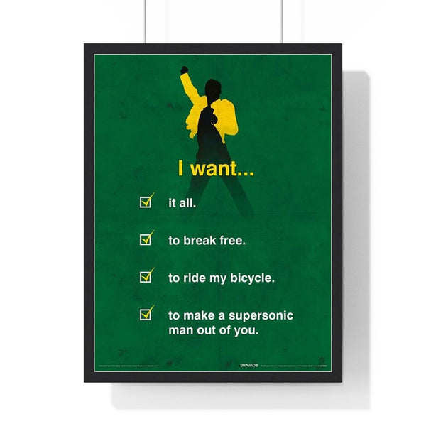 Queen I Want Checklist Framed or Unframed 30x40cm Music Poster - Queen wall art main framed product image