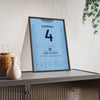 Man City Kompany Goal 2019 Poster - Vincent Kompany 4 v Leicester Etihad Shirt Print framed and leaning on a sideboard