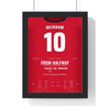 Man Utd Beckham Halfway Line Goal 1996 Poster - David Beckham 10 v Wimbledon Shirt Print framed in a black frame, ready to hang