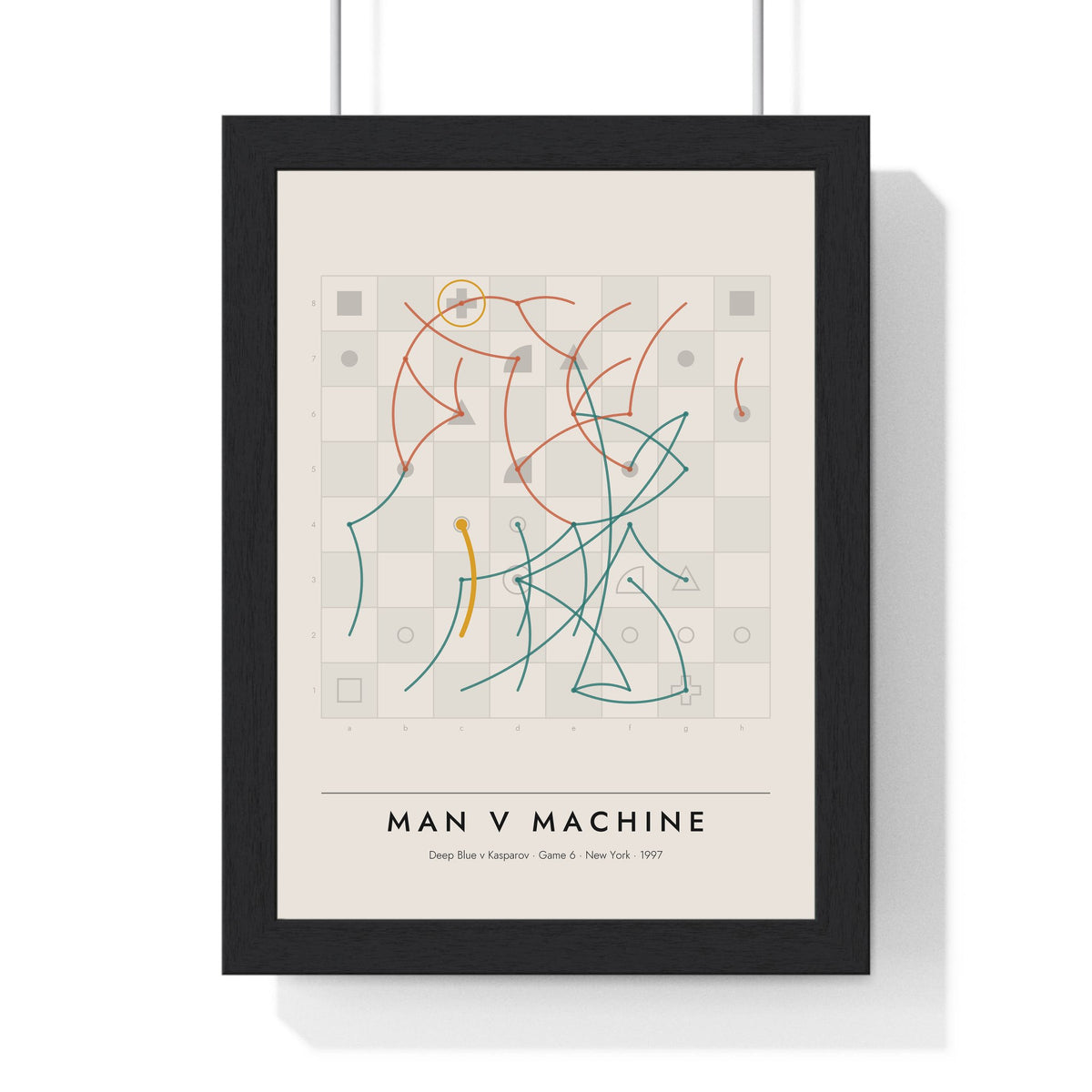 Man v Machine Chess print framed in a black frame, ready to hang