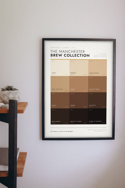 Manchester Brew Colour Chart framed on a wall