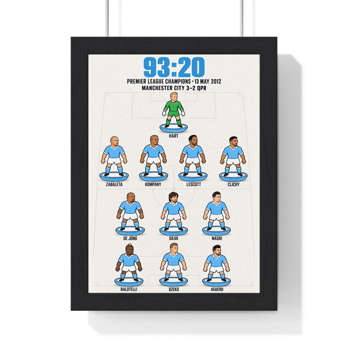 Manchester City 93:20 XI print in a black frame