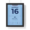 Manchester City Champions League Final 2023 Istanbul Poster - Rodri 16 Treble framed in a black frame, ready to hang