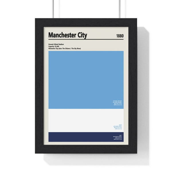 Framed Manchester City colour swatch print showcasing sky blue team colours