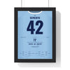 Man City FA Cup Final 2026 Poster - Antoine Semenyo 42 Manchester City Shirt Print framed in a black frame, ready to hang
