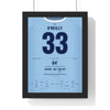 Man City League Cup Final 2026 Poster - Nico O'Reilly 33 Manchester City Shirt Print framed in a black frame, ready to hang
