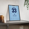 Man City League Cup Final 2026 Poster - Nico O'Reilly 33 Manchester City Shirt Print framed and leaning on a sideboard