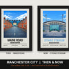 Manchester City Then & Now Stadium Set | Maine Road + Etihad Stadium Prints - framed prints shown together as a set