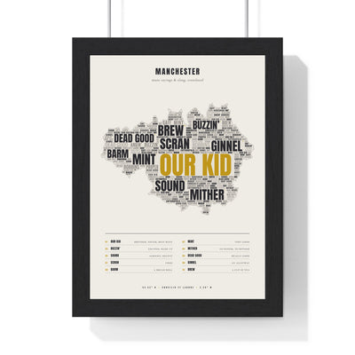 Manchester Sayings Print in a black frame