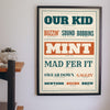 Manchester Slang Print framed on a wall