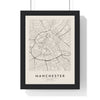 Manchester street map poster in cream, minimal city map print framed in a black frame