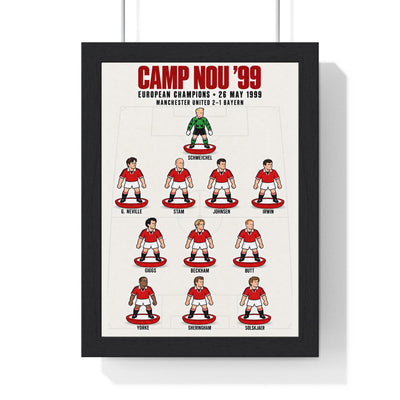 Manchester United Camp Nou 1999 XI print in a black frame