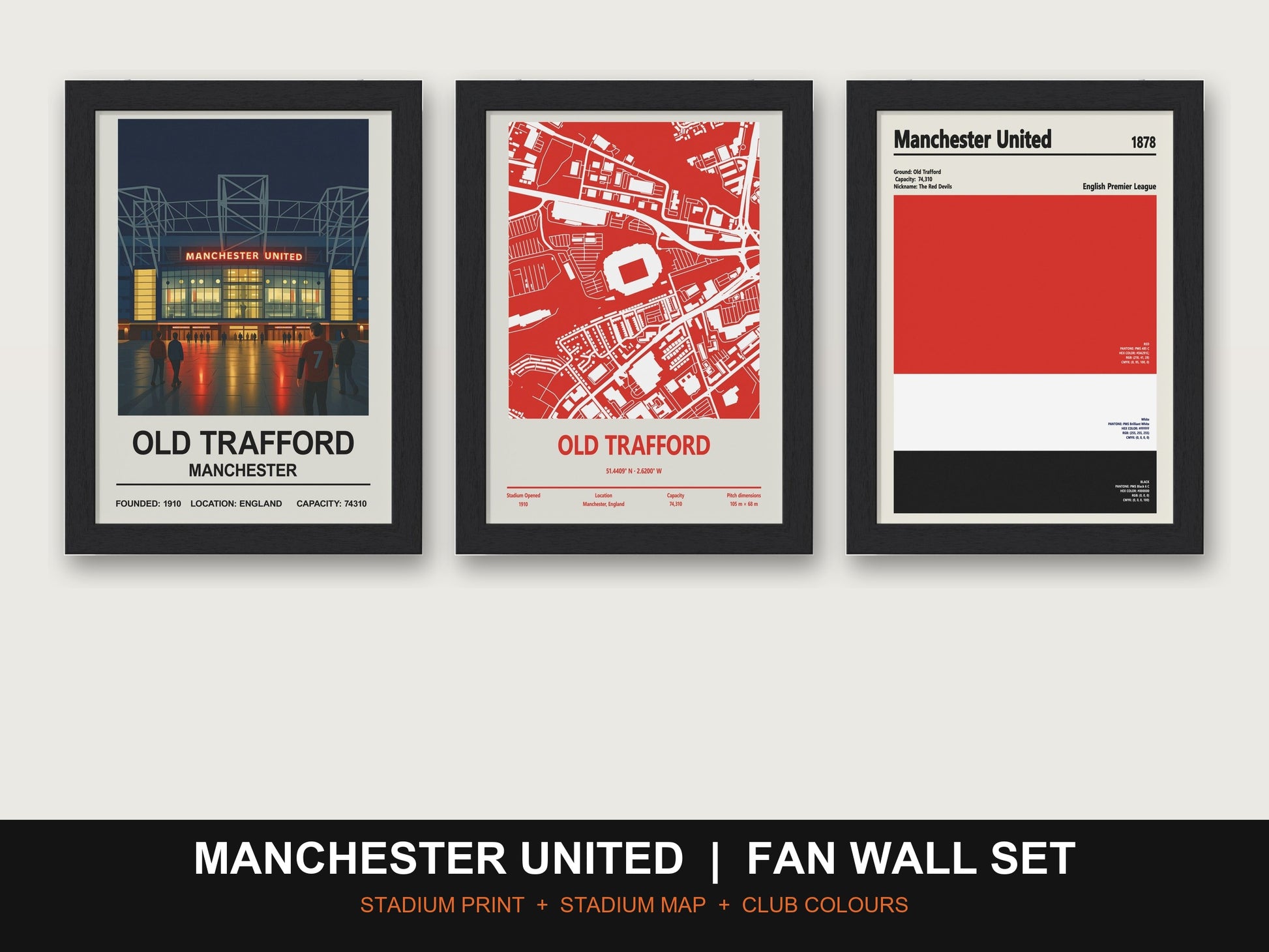 Manchester United Fan Wall Set | Old Trafford Print, Stadium Map & Club Colours