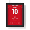 Manchester United Overhead Kick 2011 Poster - Rooney 10 Manchester Derby framed in a black frame, ready to hang