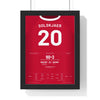 Manchester United Solskjær 1999 Shirt Print framed in a black frame, ready to hang