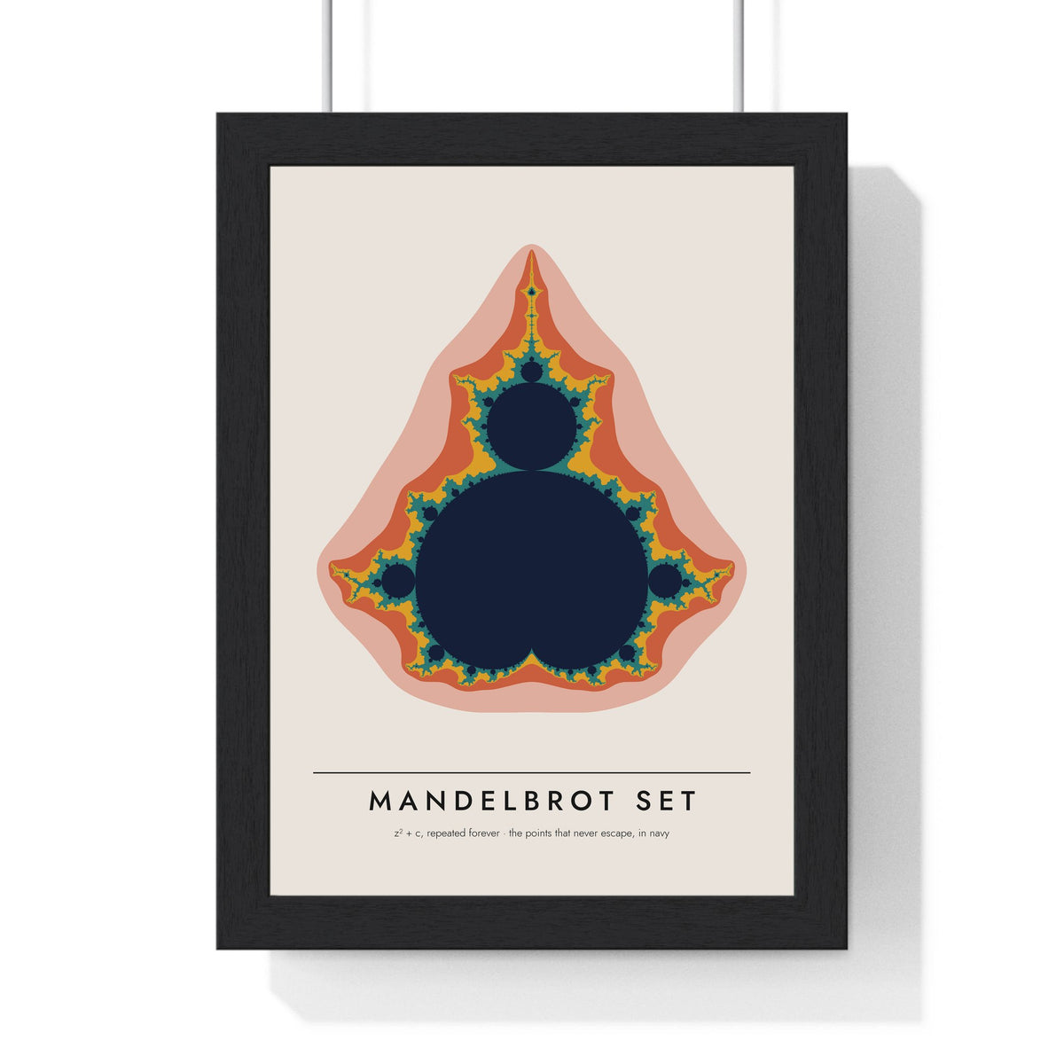 Mandelbrot Set print framed in a black frame, ready to hang