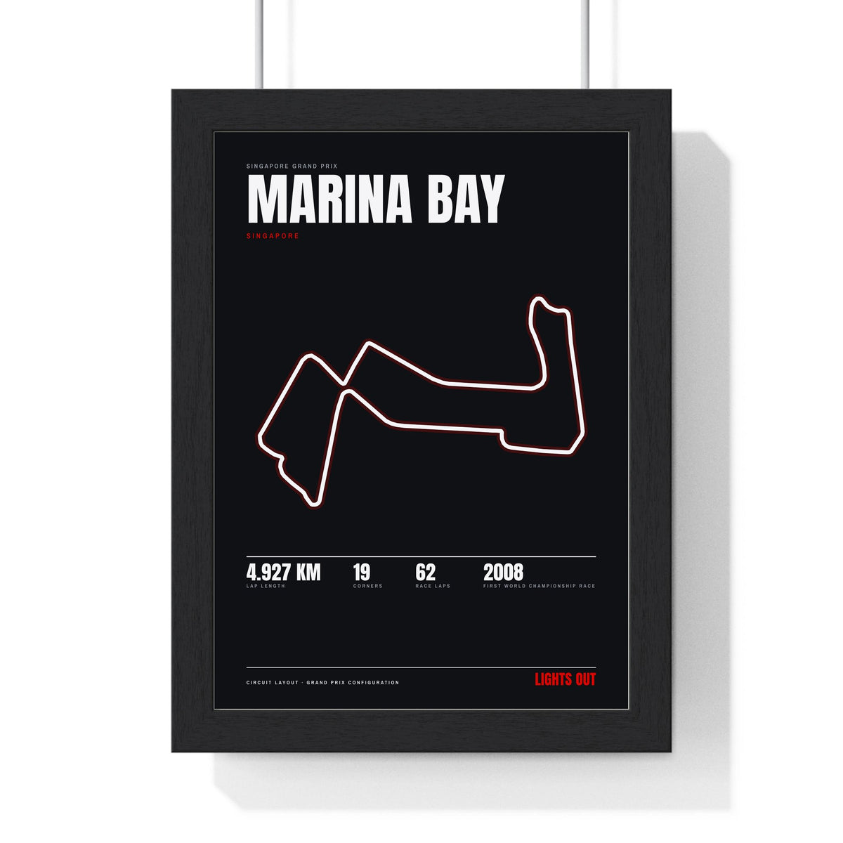 Marina Bay Circuit print framed in a black frame, ready to hang