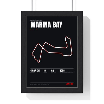 Marina Bay Circuit print framed in a black frame, ready to hang