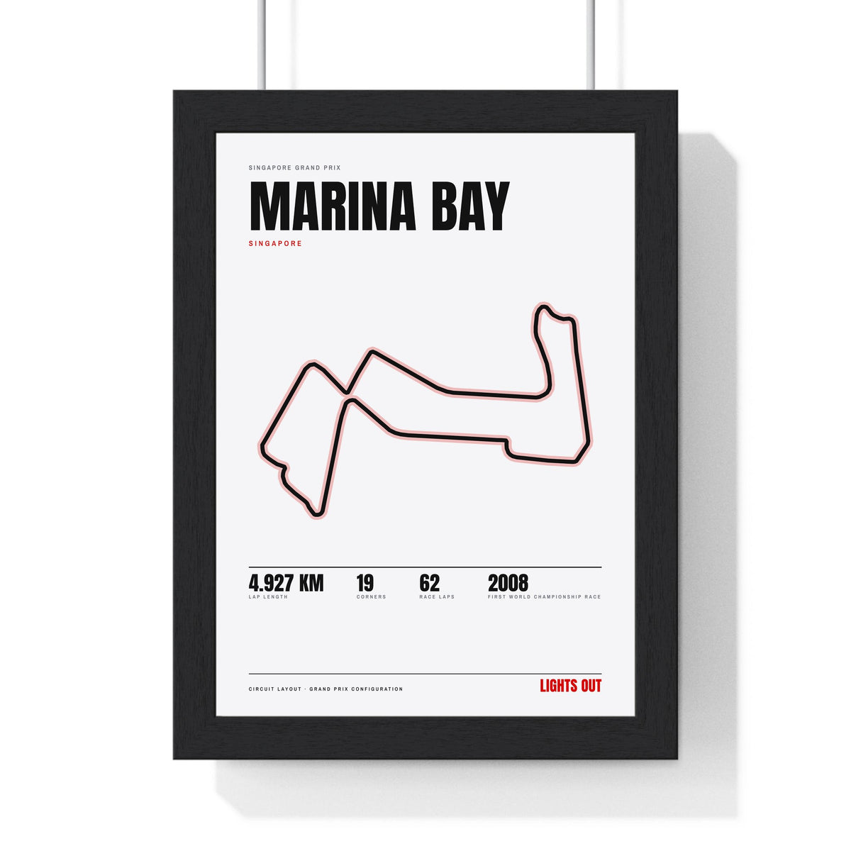 Marina Bay Circuit print White framed in a black frame, ready to hang