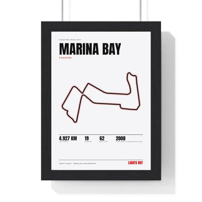 Marina Bay Circuit print White framed in a black frame, ready to hang