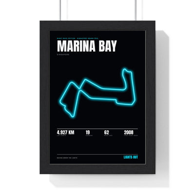 Marina Bay Night Race print framed in a black frame, ready to hang