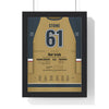 Mark Stone 2023 Cup Final Hat Trick Poster - Vegas Golden Knights 61 Hockey Jersey Print framed in a black frame, ready to hang