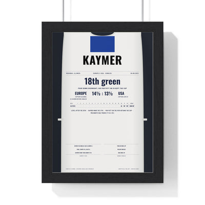 Martin Kaymer Medinah 2012 Golf Poster - Caddie Bib Europe v USA Winning Putt Print framed in a black frame, ready to hang