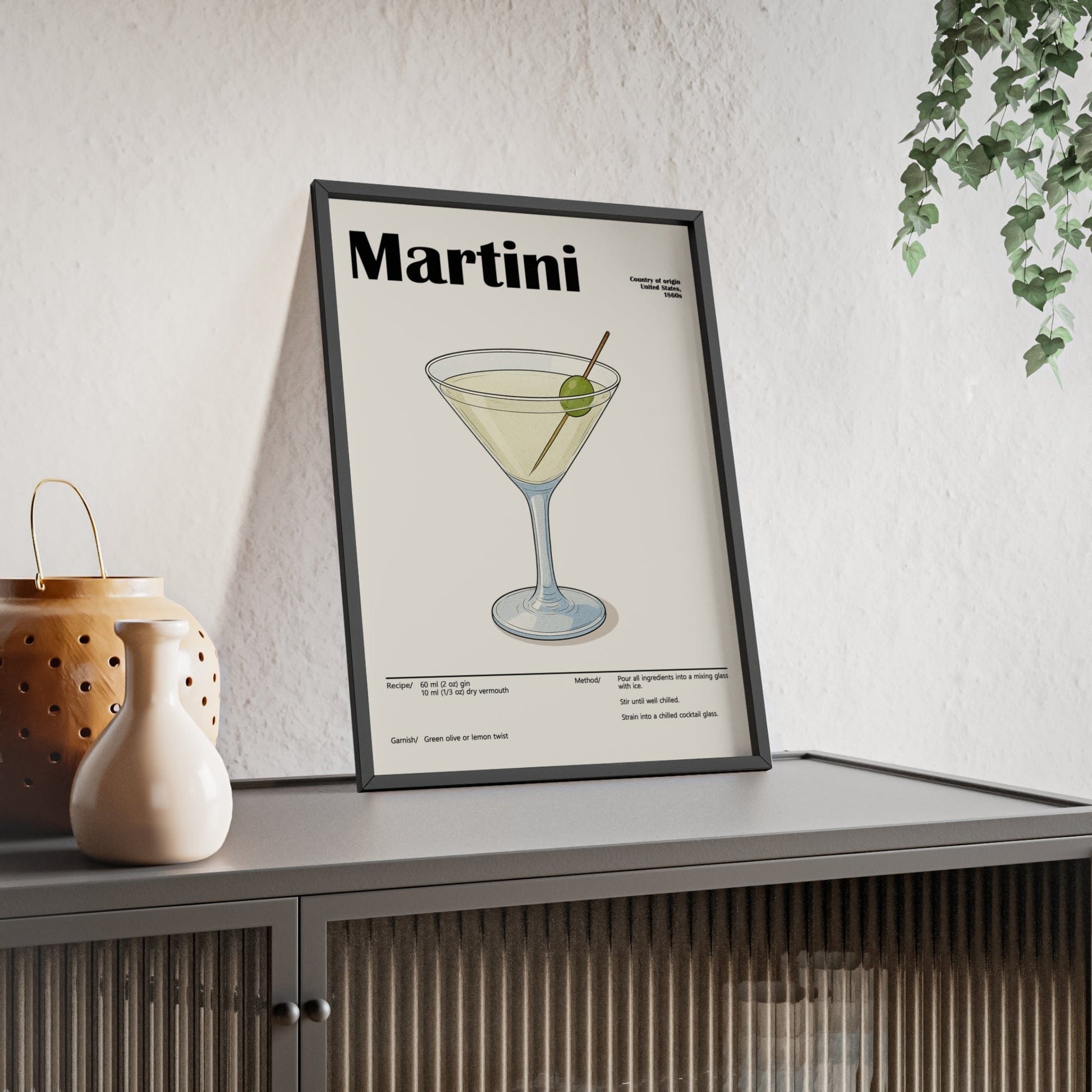 Framed Martini Cocktail - Timeless Gin Drink - print
