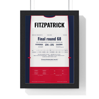 Matt Fitzpatrick Brookline 2022 Golf Poster - Caddie Bib Final Round Win Print framed in a black frame, ready to hang