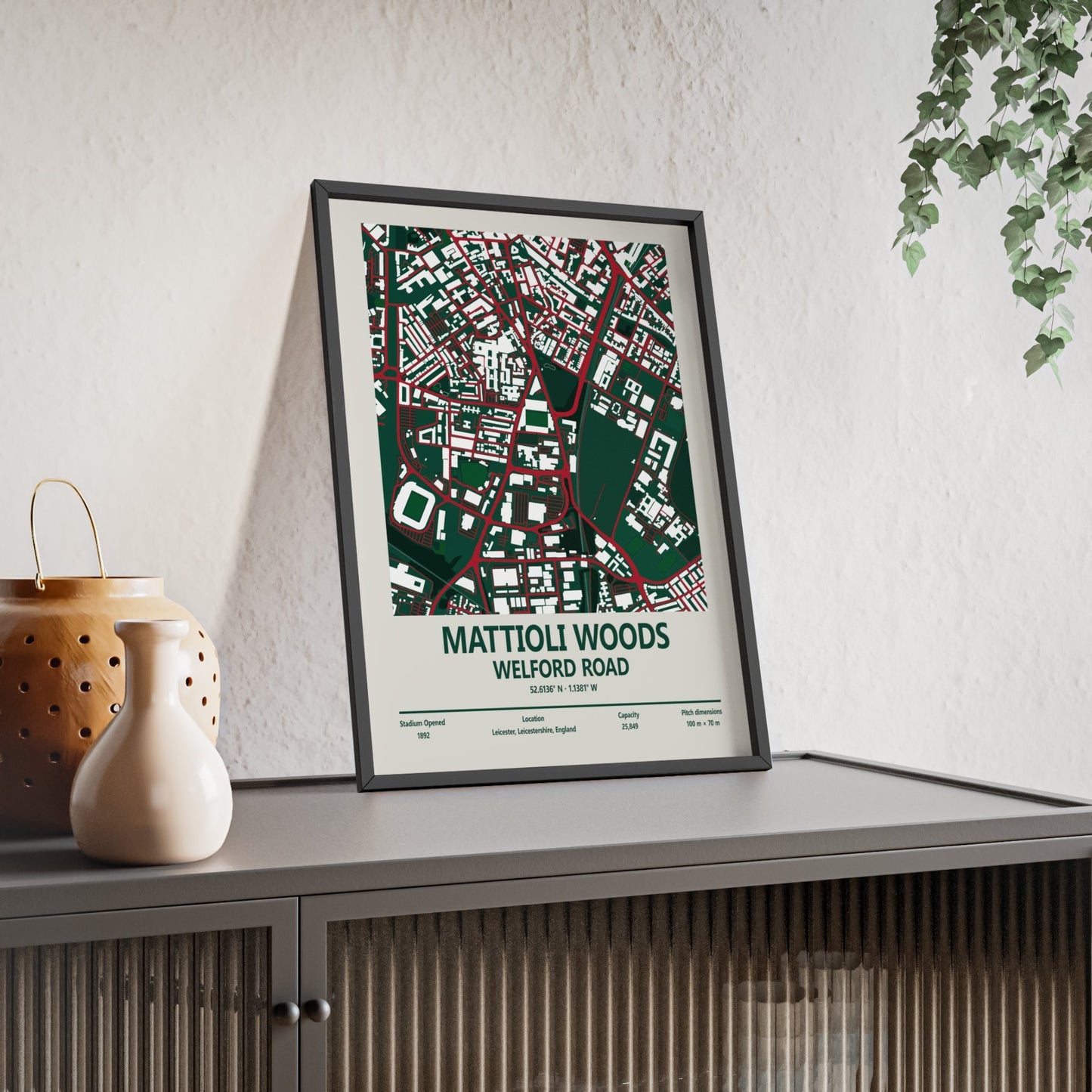 Framed Mattioli Woods Welford Road Stadium map print