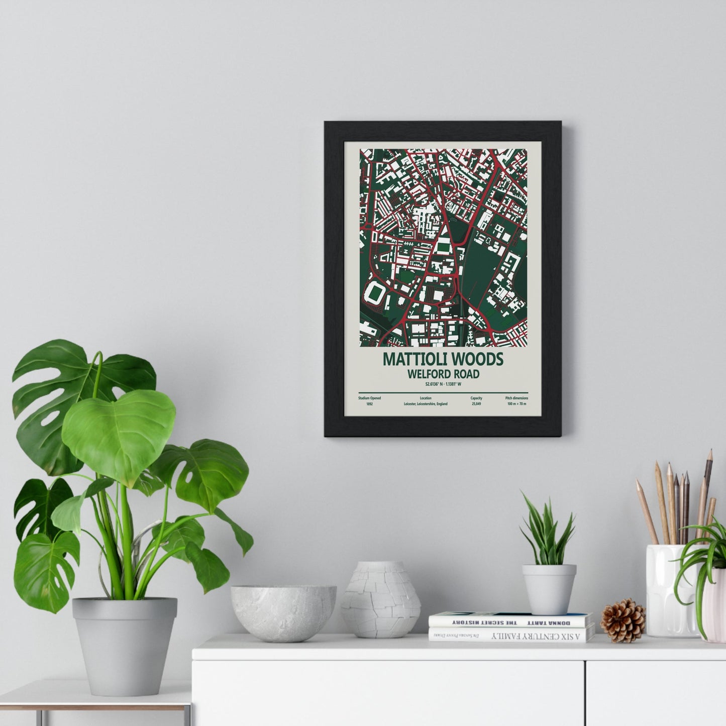 Framed Mattioli Woods Welford Road Stadium map print