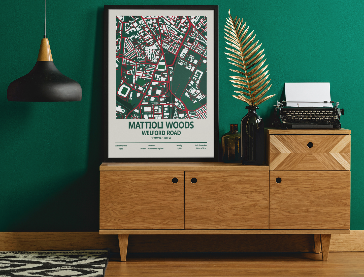 Framed Mattioli Woods Welford Road Stadium map print wall display