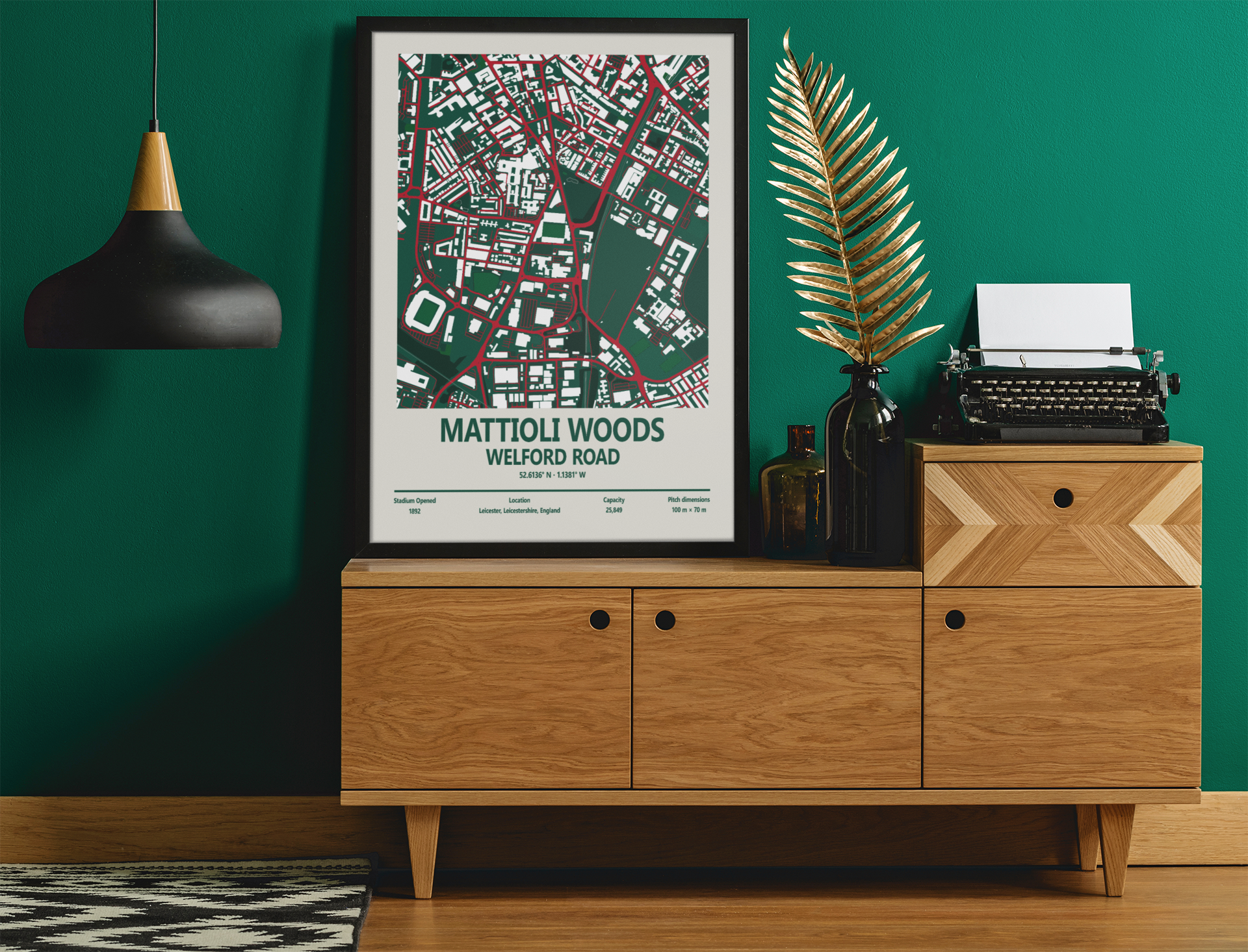 Framed Mattioli Woods Welford Road Stadium map print wall display