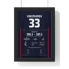Max Verstappen 2021 Abu Dhabi Grand Prix Win and World Title Poster - 33 Race Suit Print framed in a black frame, ready to hang