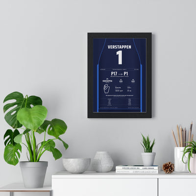 Max Verstappen 2024 São Paulo Grand Prix Win Poster - 1 Race Suit Print framed on a living room wall