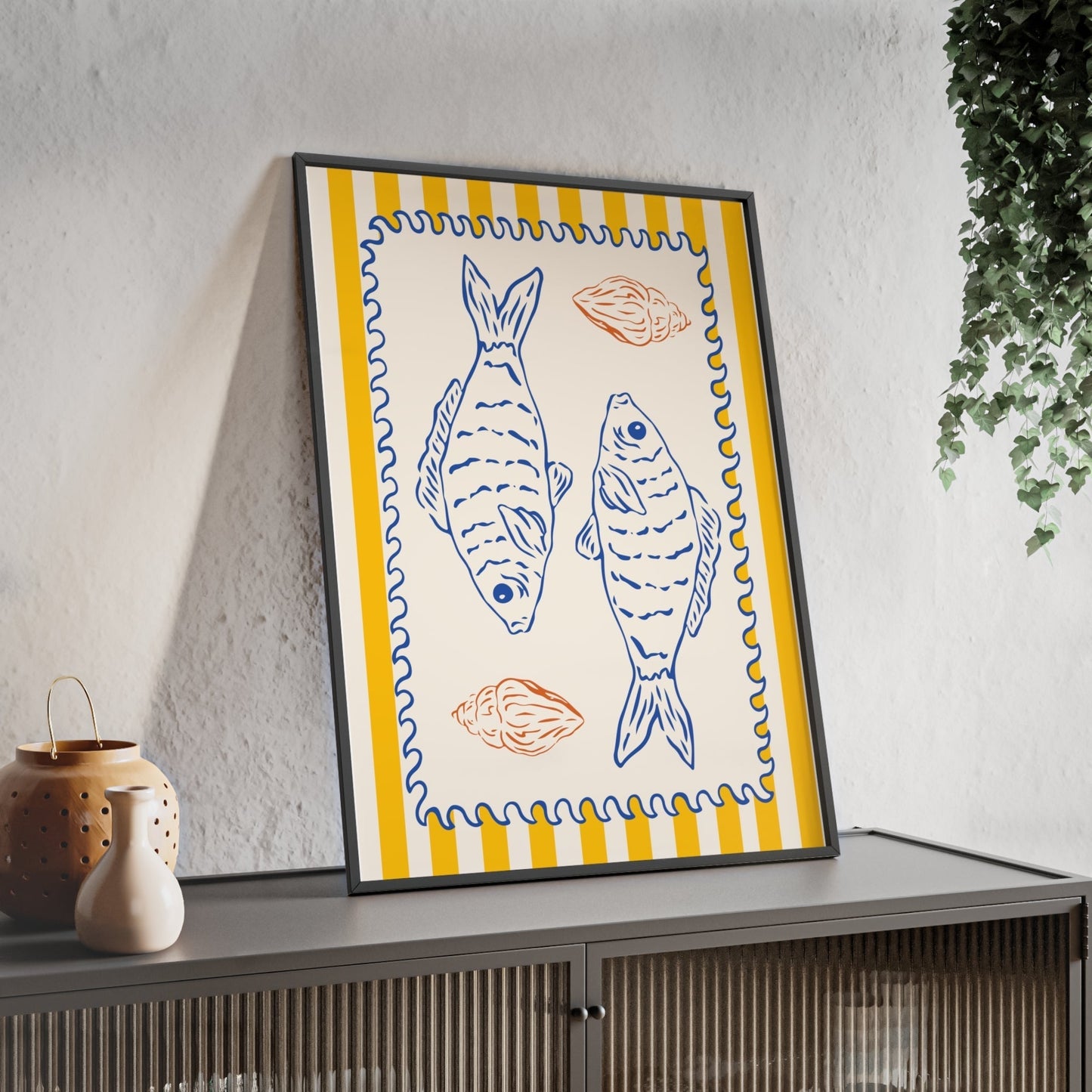 Framed Mediterranean Fish Kitchen Print - Coastal Food print