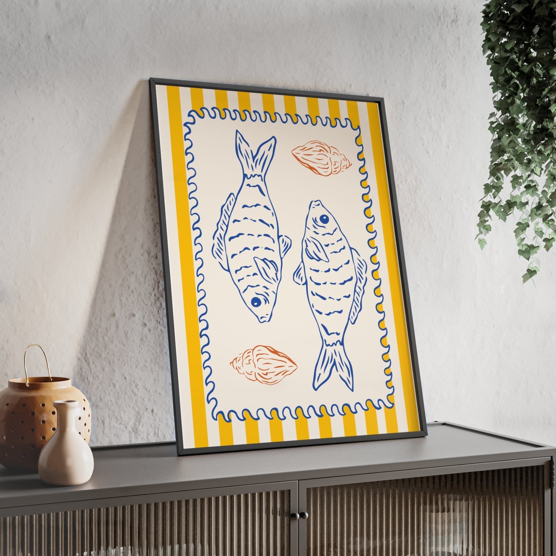 Framed Mediterranean Fish Kitchen Print - Coastal Food print