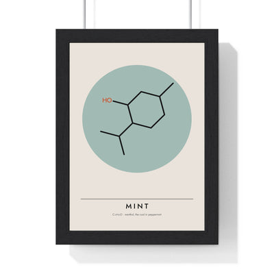 Menthol Molecule print framed in a black frame, ready to hang
