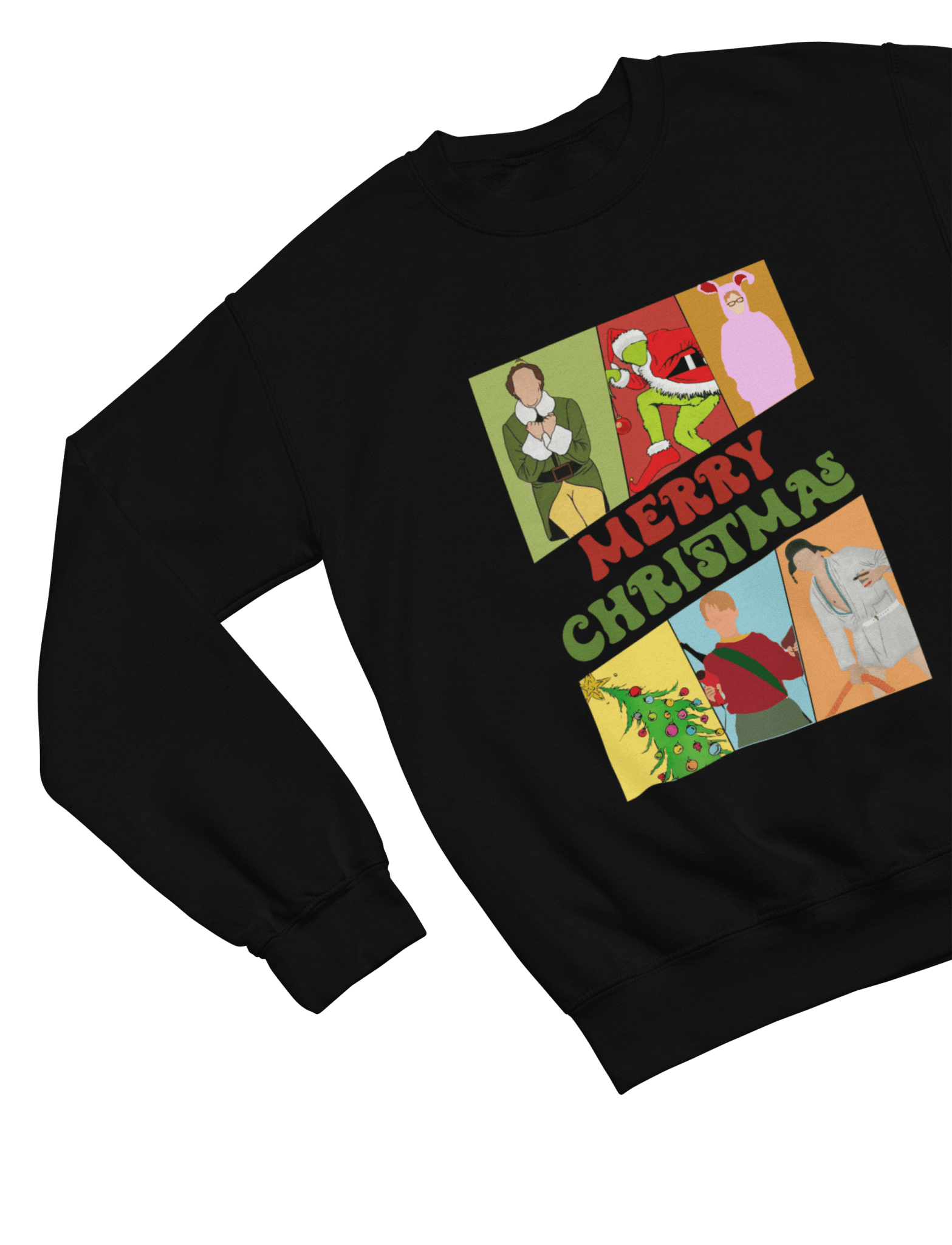 Green t-shirt with Merry Christmas Movie Boys Jumper & - Festive Film Parody close-up